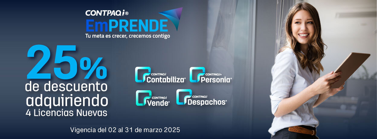hasta 25 de descuento adquitiriendo 4 licencias nuevas con CONTPAQi Emprende