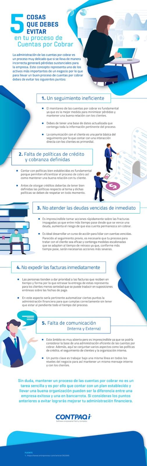 Infografía de 5 Cosas que debes evitar en tu proceso de Cuentas por Cobrar