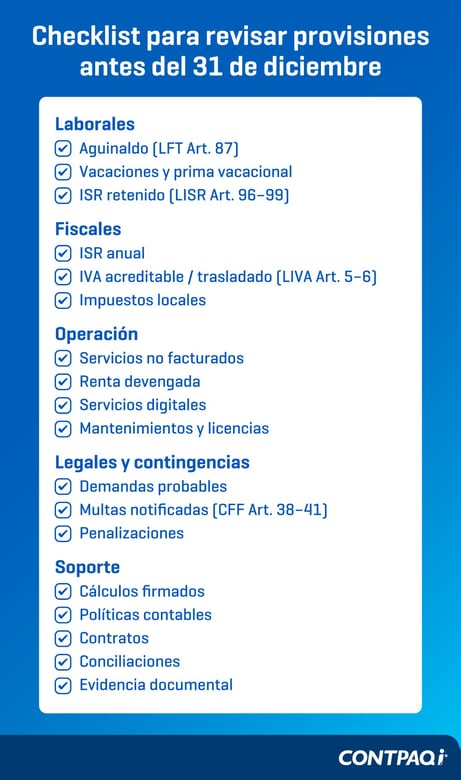 Check list de revisión de provisiones de fin de año