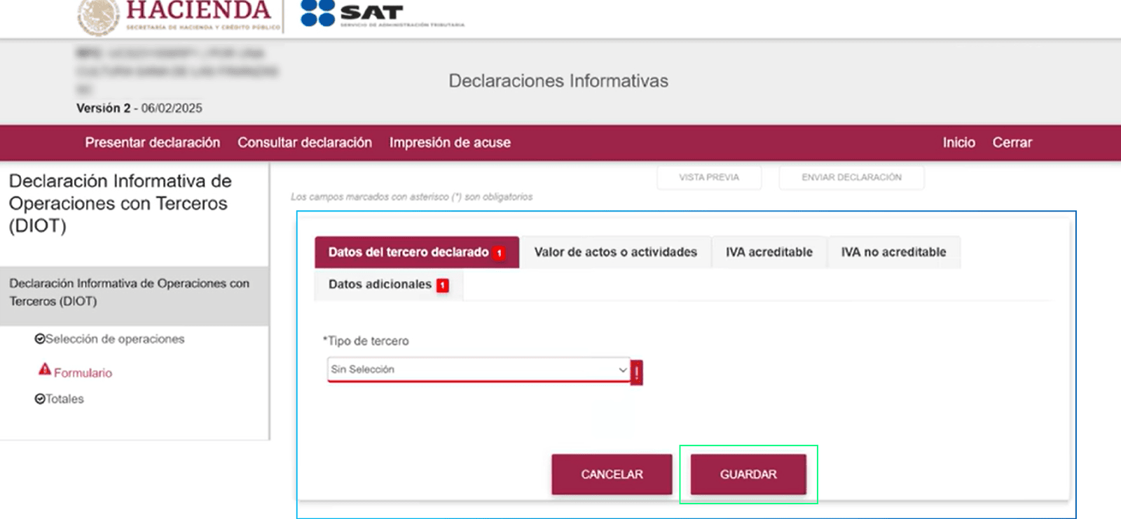 Carga manual de DIOT desde el SAT