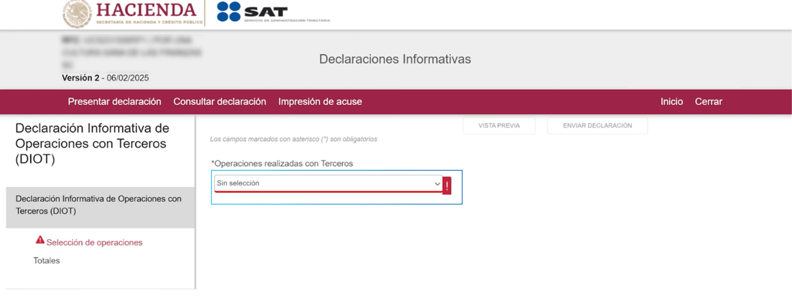 Operaciones realizadas a terceros para presentar la DIOT