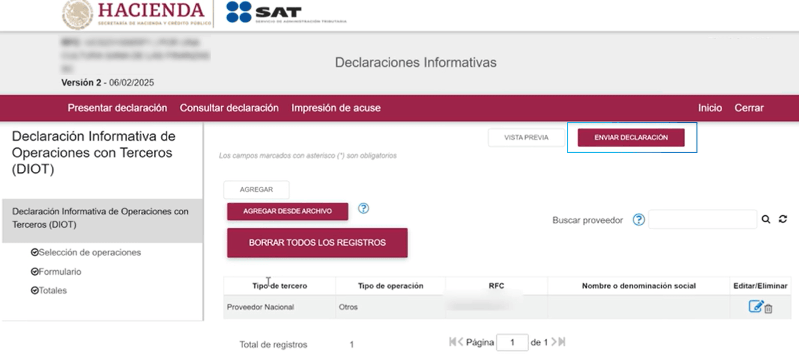 Envío de DIOT con carga manual