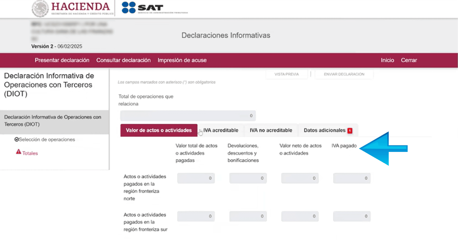 Presentar la DIOT sin operaciones